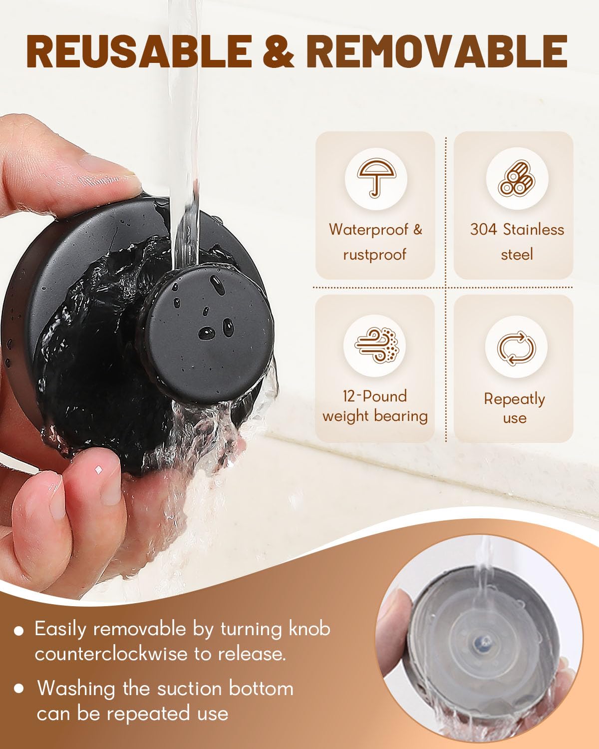 Hoiuter bathroom mirror suction hooks for towels or loofahs.