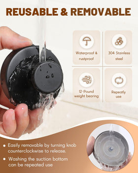 Hoiuter bathroom mirror suction hooks for towels or loofahs.