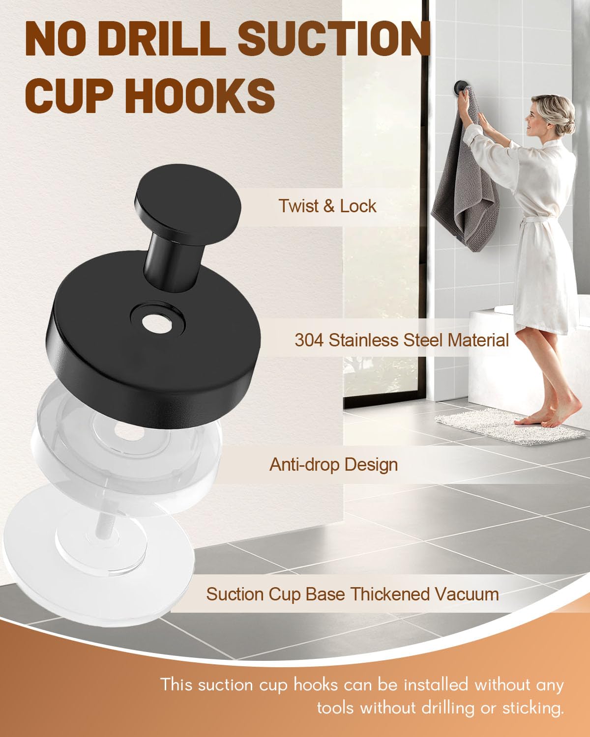 Hoiuter suction hook for kitchen use on tile or glass surfaces.