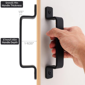 HOJLKLD door handle measurements showing 16 cm center and 7.3 inch length