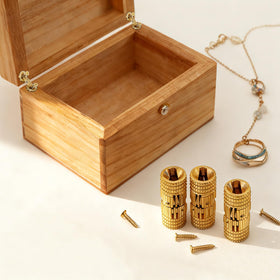 Hinges opened to demonstrate 0–180 degree range on a keepsake box