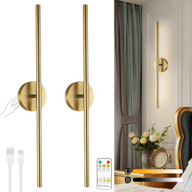 HOJOYRI wireless wall sconce in gold, angled view highlighting contemporary design and ambient lighting