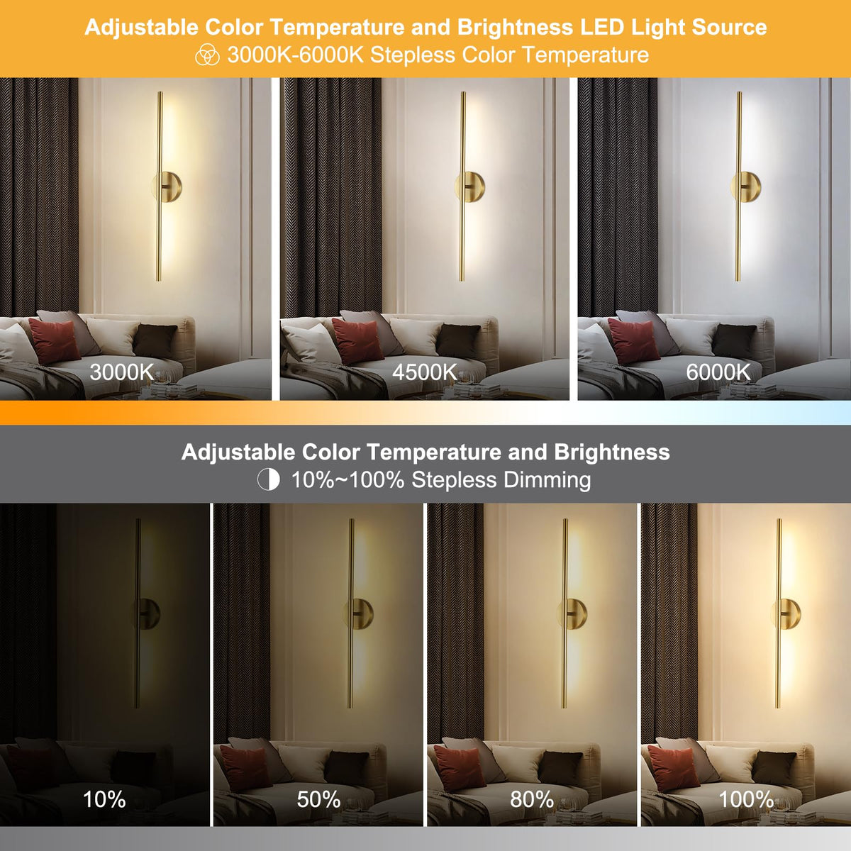 HOJOYRI wireless wall sconce gold battery powered with 28 inch length suitable for quick setups