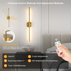 HOJOYRI wireless wall sconce gold vanity glow for bathrooms and bedrooms rotatable