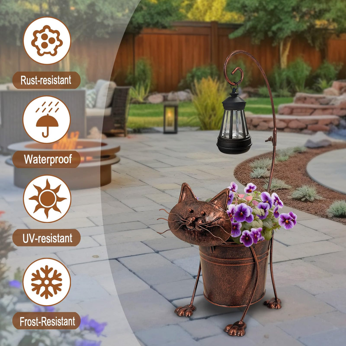 Hokfirm metal cat planter base lamp adding whimsy to porch decor