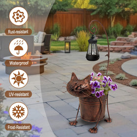 Hokfirm metal cat planter base lamp adding whimsy to porch decor