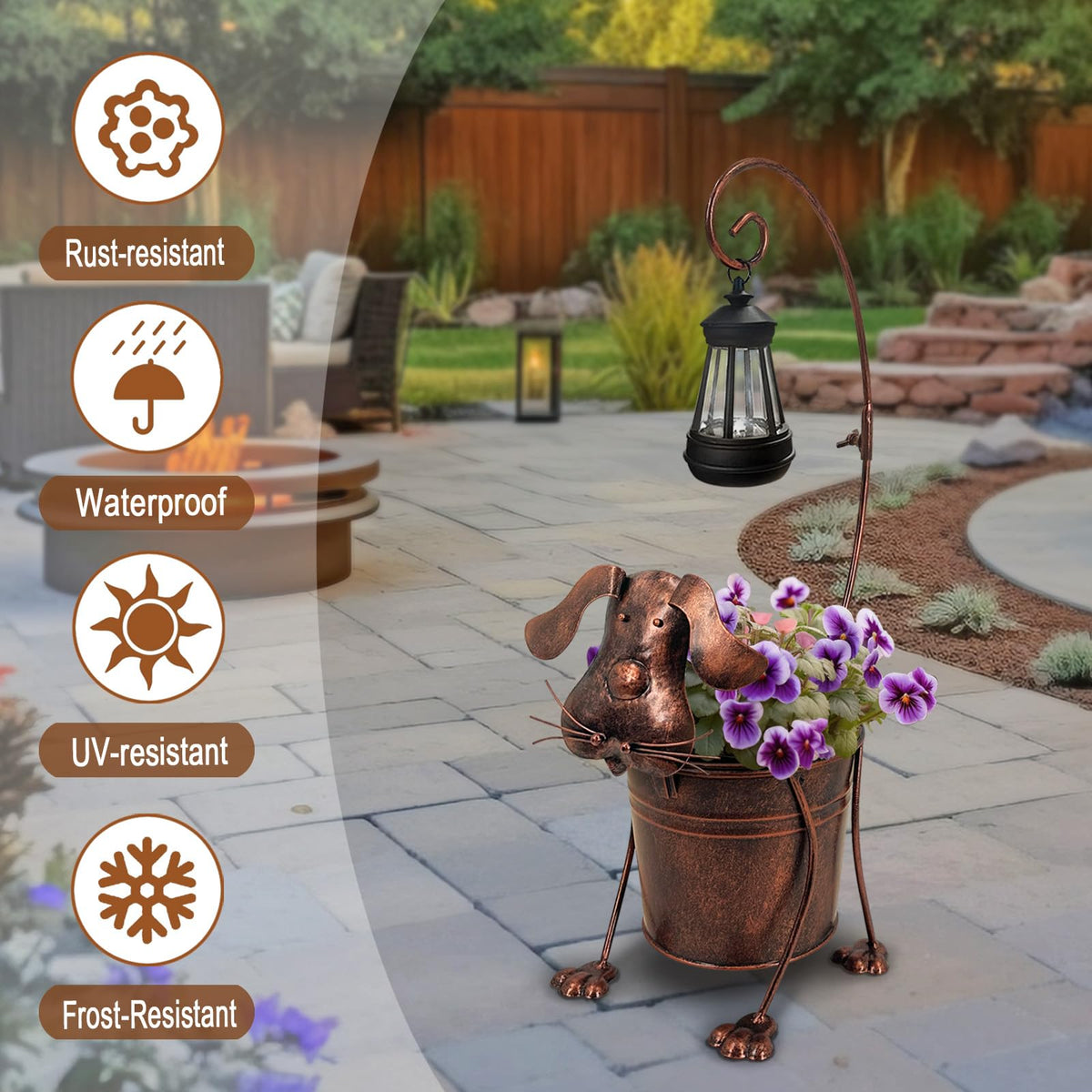 Hokfirm solar lights outdoor planter base highlights plants with ambient yard lighting.