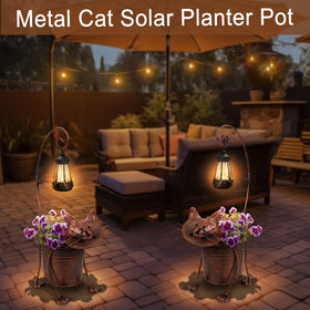 Yard pathway lighting featuring the cat planter offers whimsical curb appeal