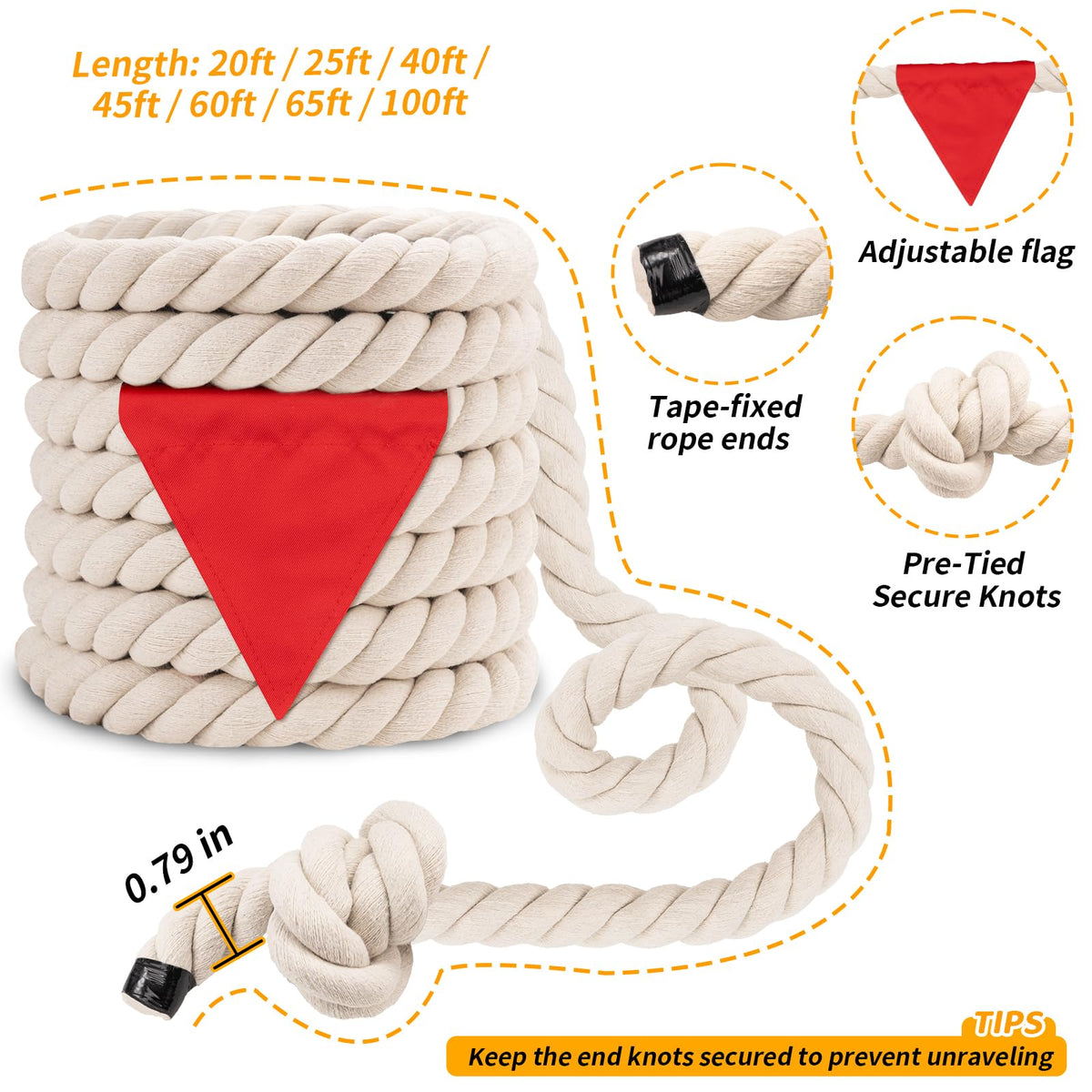 HOKINETY Rope ends with pre-tied knots for secure play.