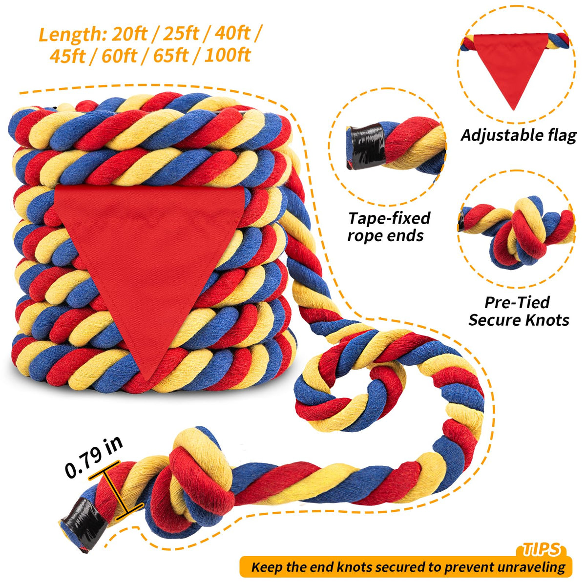 HOKINETY tug of war rope pre-tied knots ensure secure play