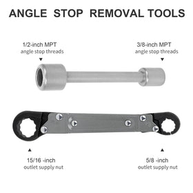 Holdly angle stop wrench kit demonstrates three-eighths inch MPT compatibility for versatile connections.