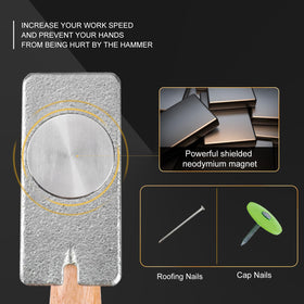 Holdly Magnetic Roofing Hammer nail magnet demonstrates quick nail placement during roofing