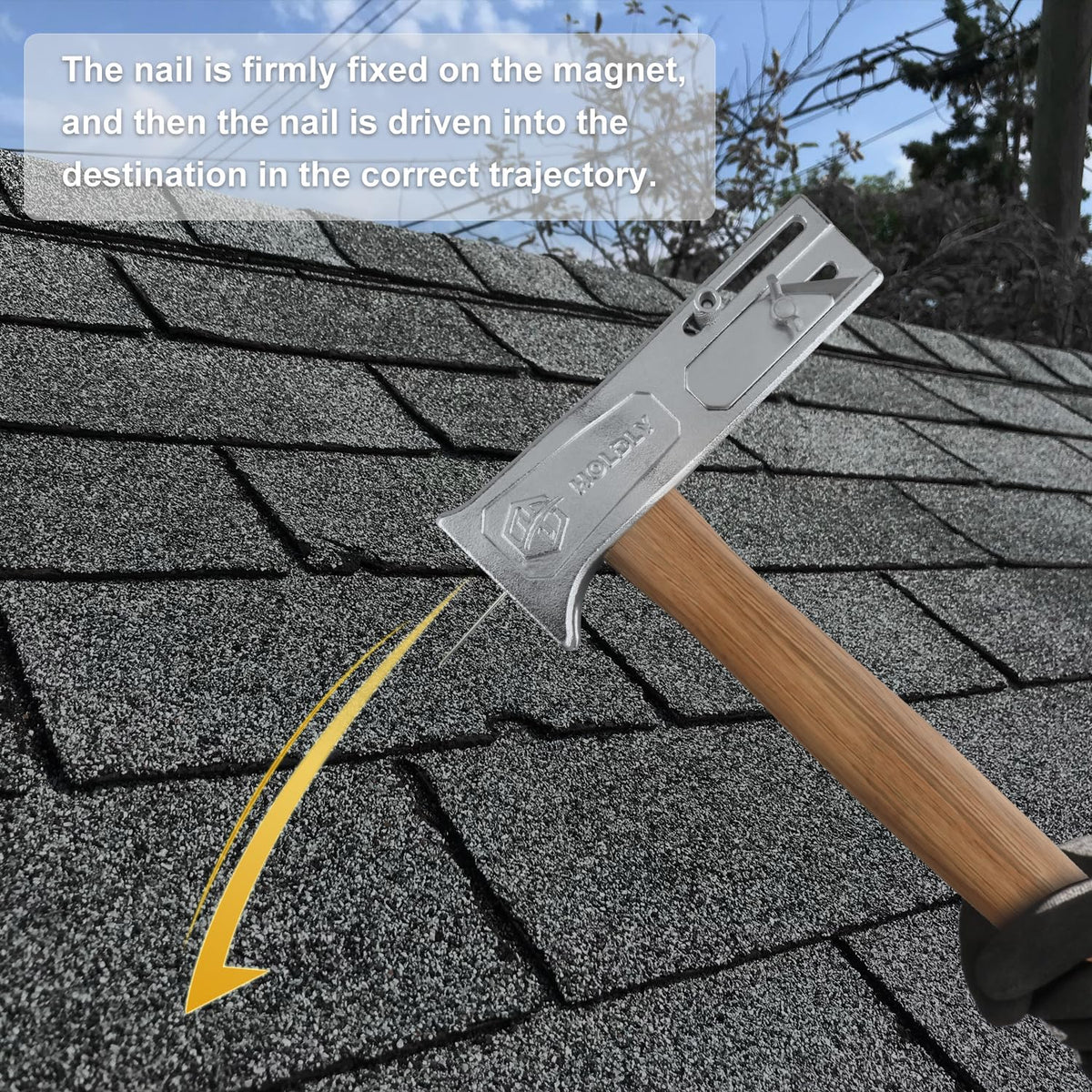 Holdly Roofing Hammer built-in nail claws enable smooth nail extraction and setup