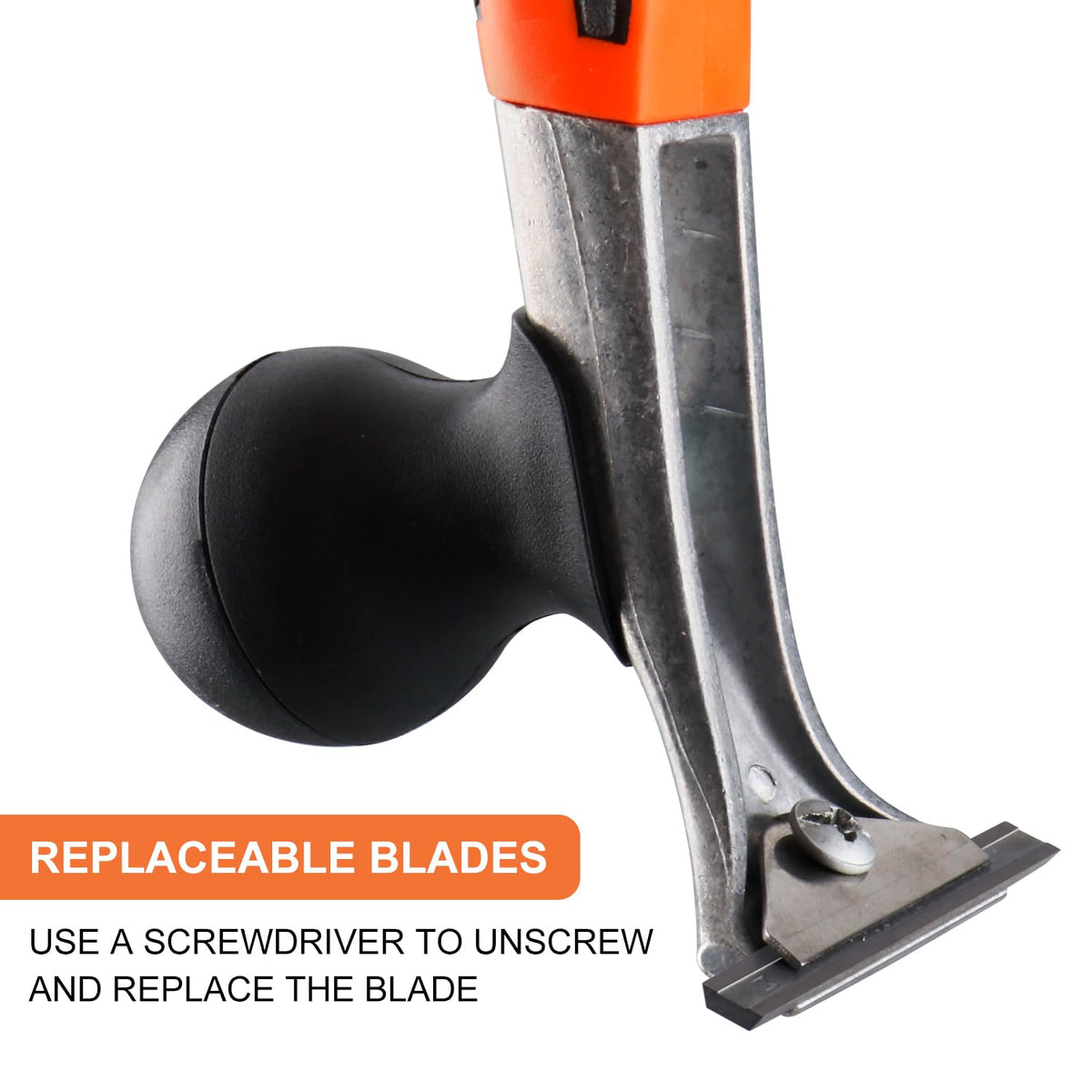 Holdly scraper with ergonomic, non-slip handle improves control during work.