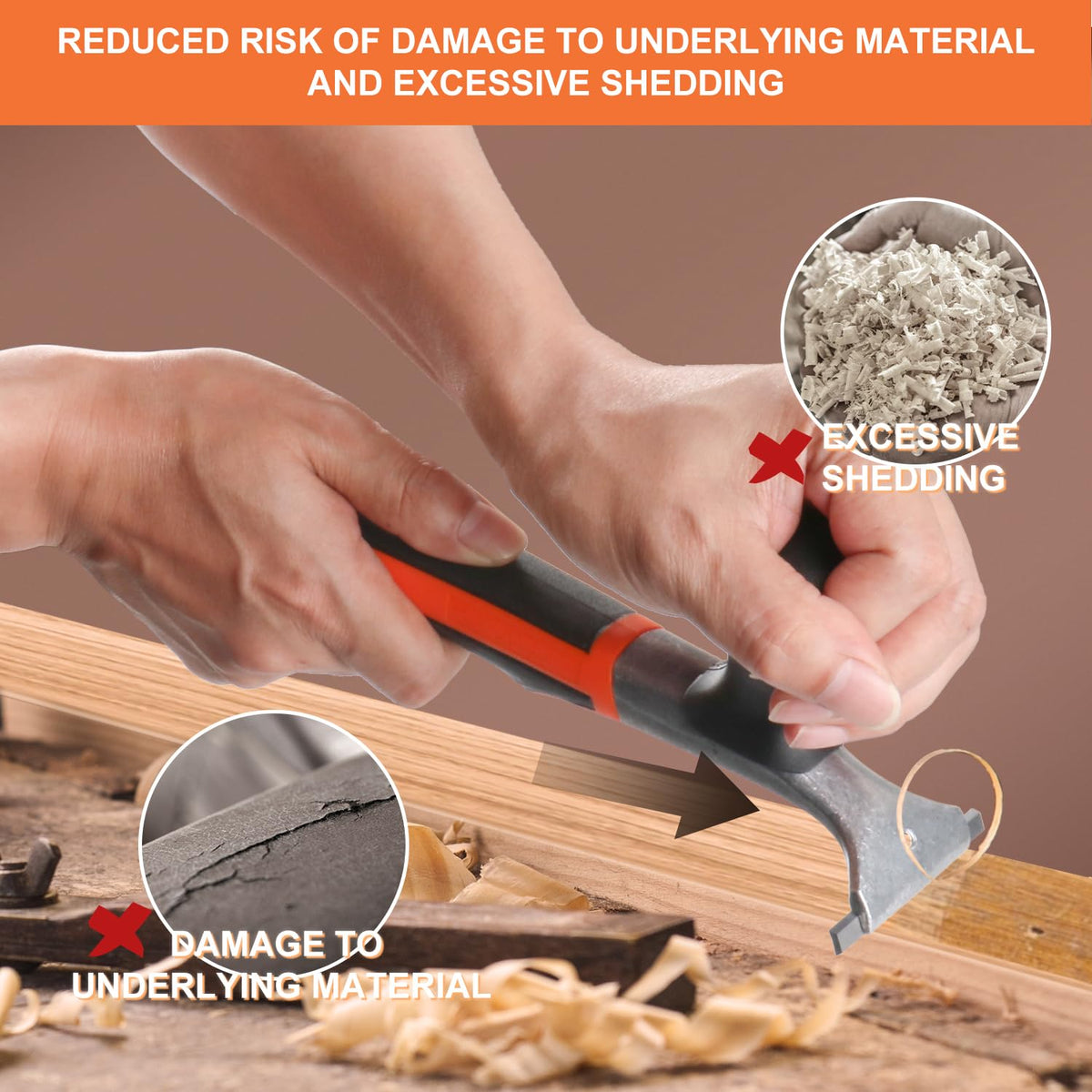 Residue removal on wood with Holdly scraper helps clean surfaces.