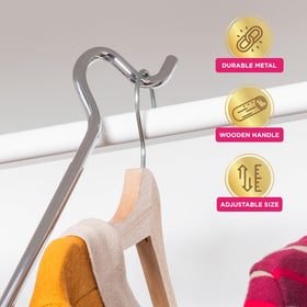 HOLDN STORAGE wooden-handle clothes hook offers comfortable grip during use