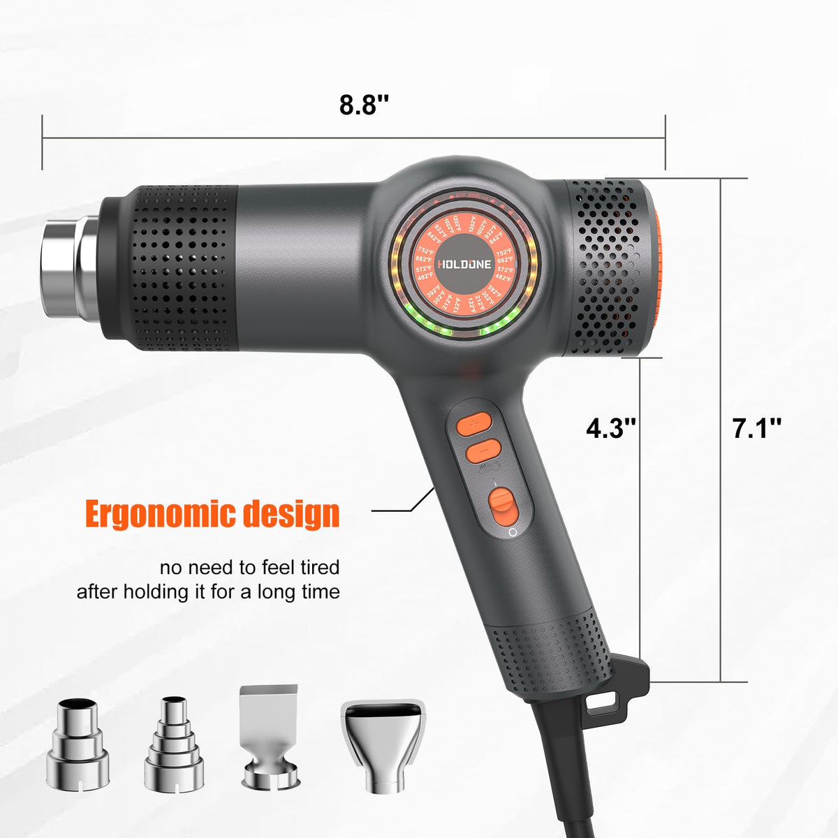 Holdone heat gun with durable industrial design for long-lasting use.
