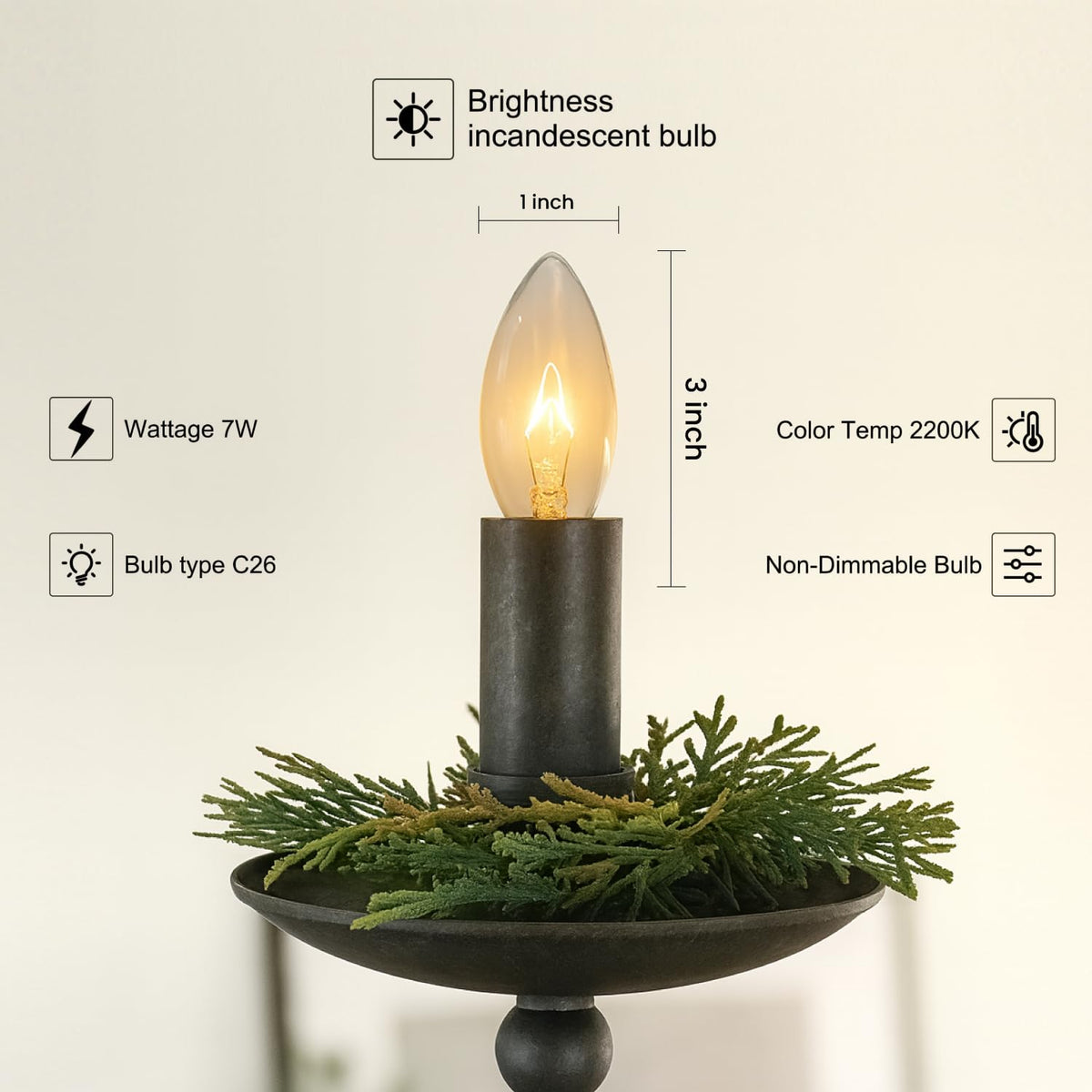 Holiday Joy 7W night light bulb fits E12 bases for warm, cozy illumination