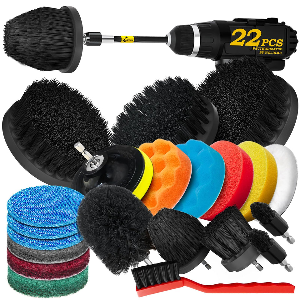 Holikme 22Pack drill brush attachments set for deep cleaning grout and surfaces