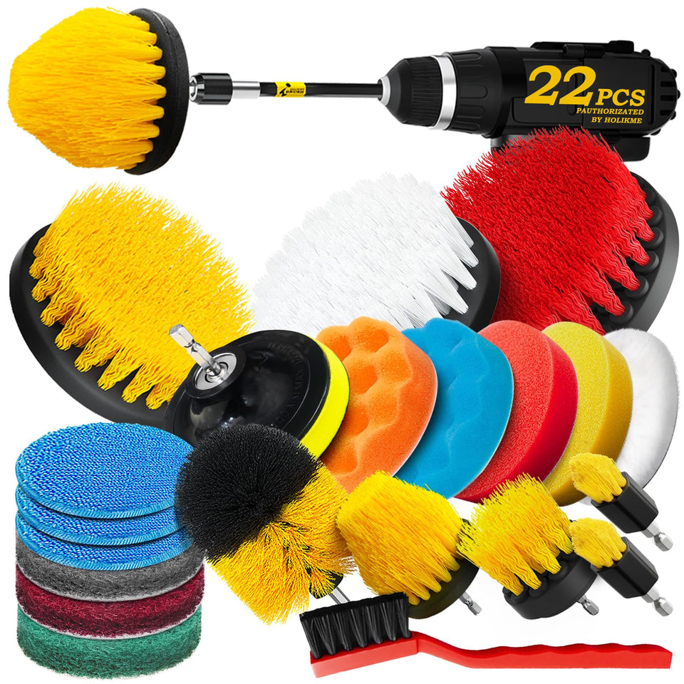 Holikme 22-piece drill brush attachments backer pad for tough scrubbing tasks.