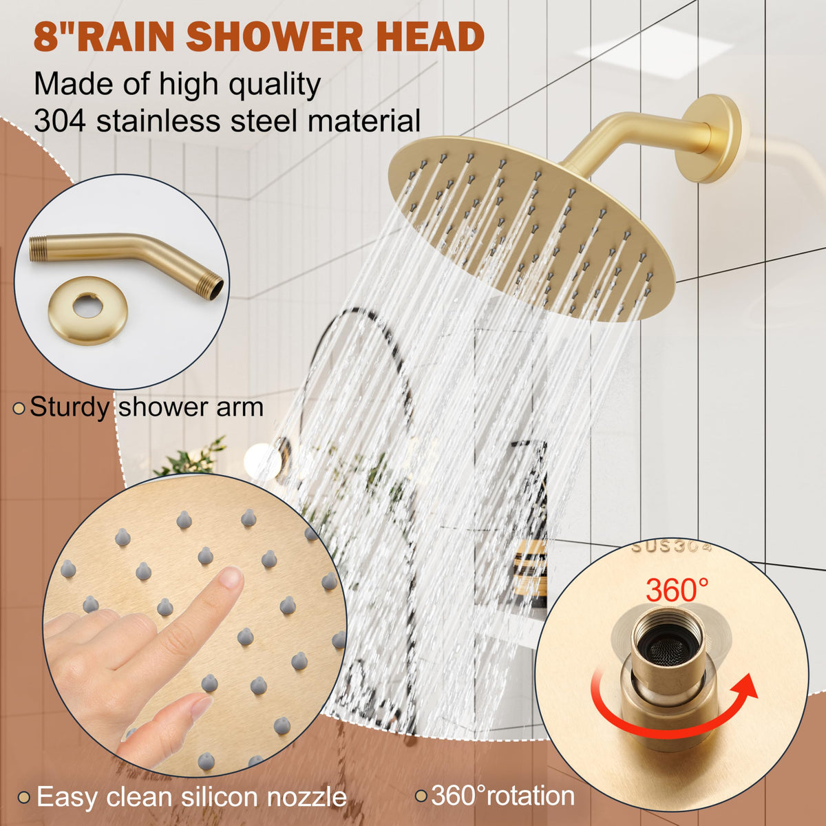 HoliSpa 8-inch rainfall showerhead delivers wide coverage for a refreshing shower