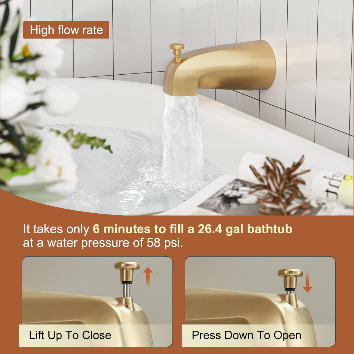 HoliSpa anti-corrosion brushed gold finish stands up to humidity
