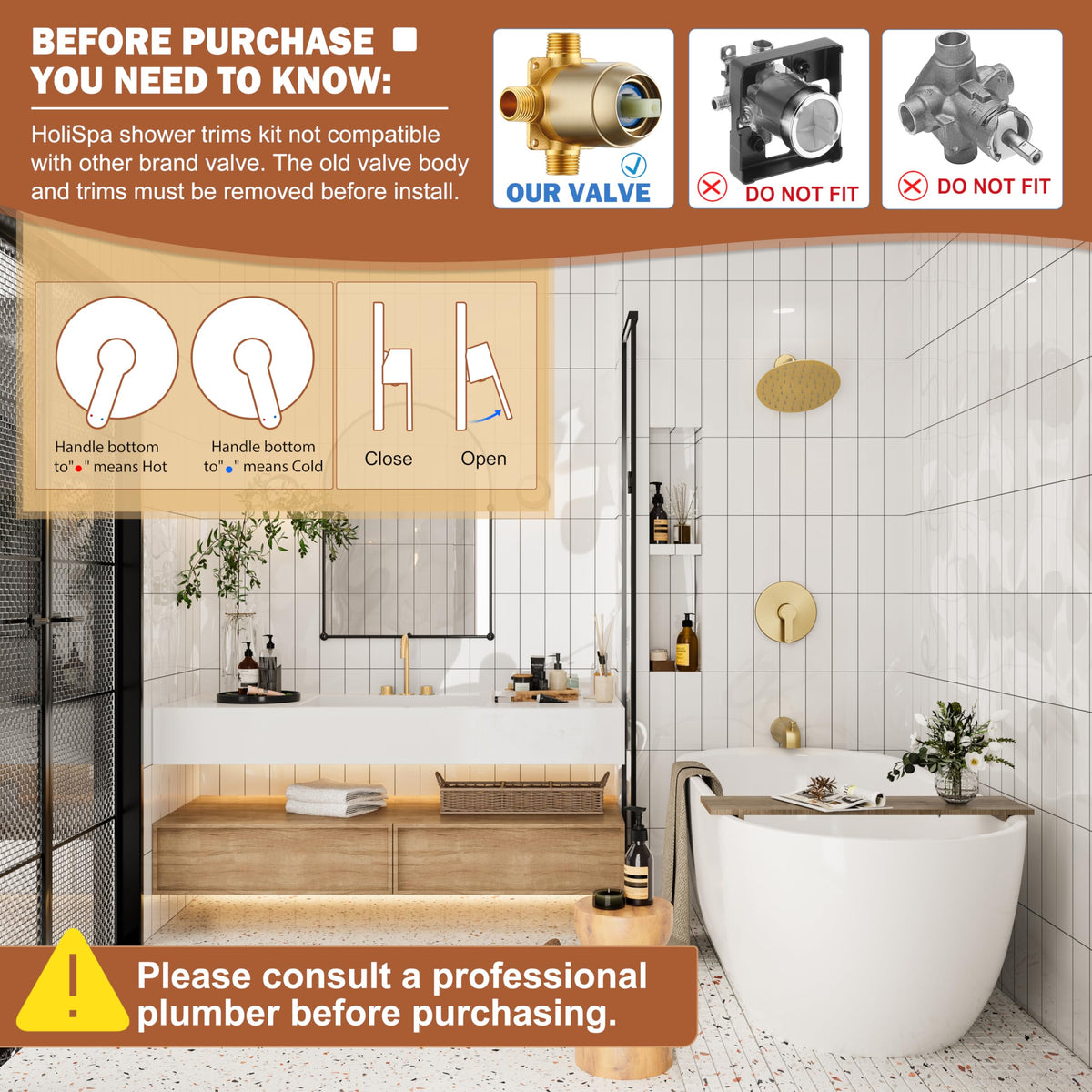 HoliSpa brushed gold tub spout for a cohesive bath look