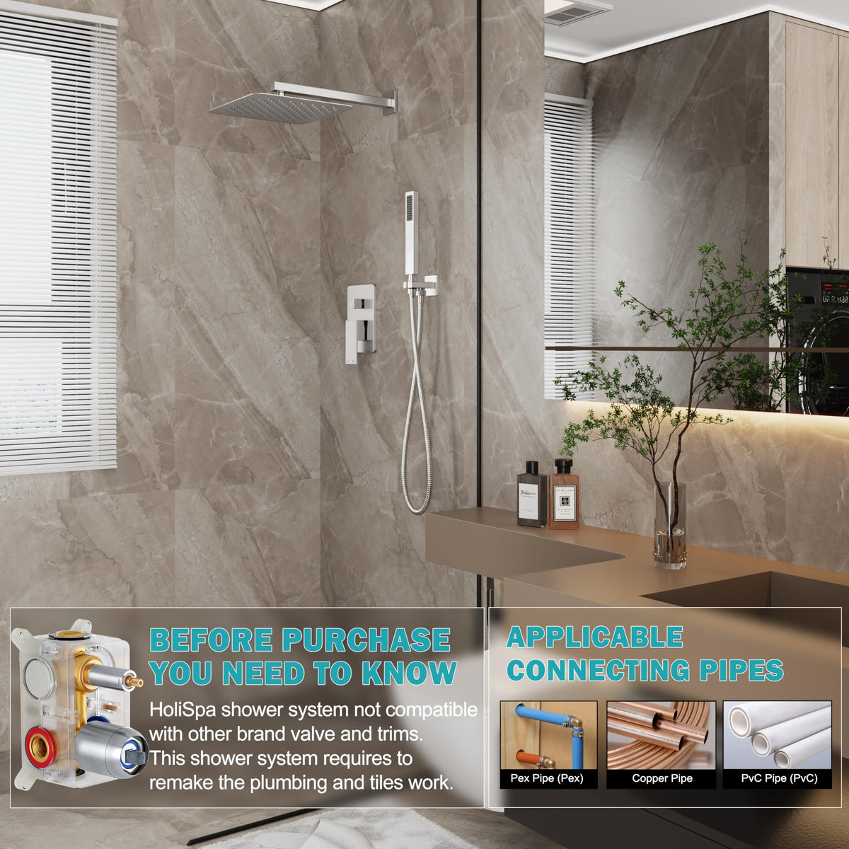HoliSpa brushed-nickel handheld shower for flexible rinsing