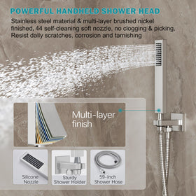 HoliSpa brushed-nickel shower arm complements wall-mount design