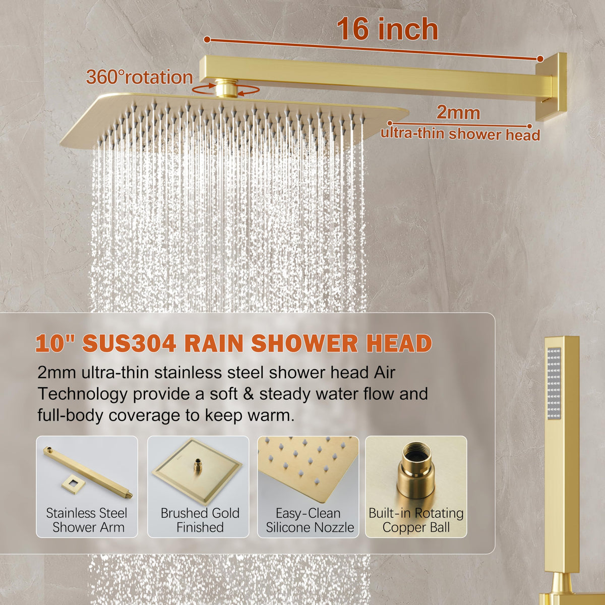 HoliSpa Gold Shower System valve and trim for durable temperature control