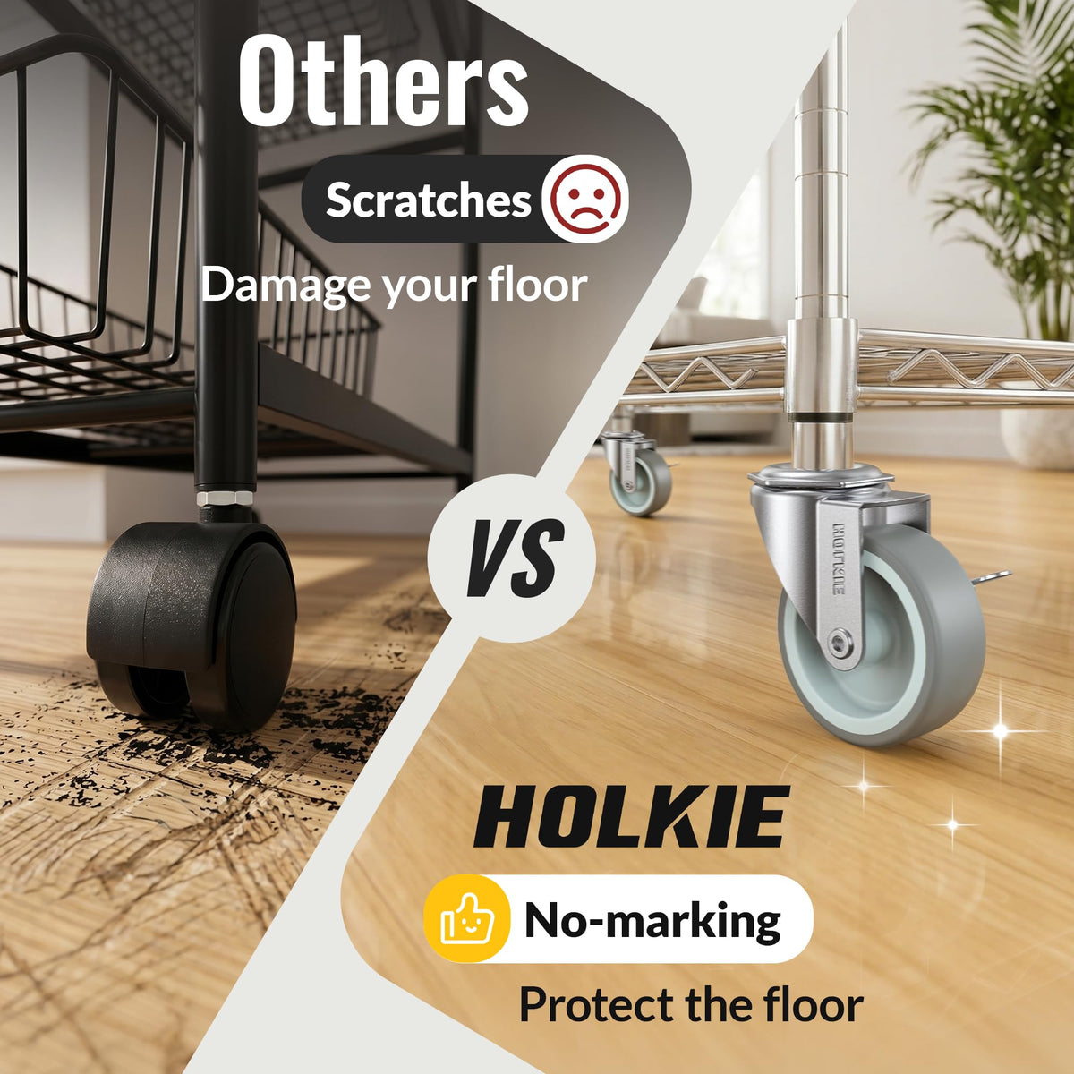 HOLKIE 360-degree swivel casters enable quick direction changes in tight spaces.