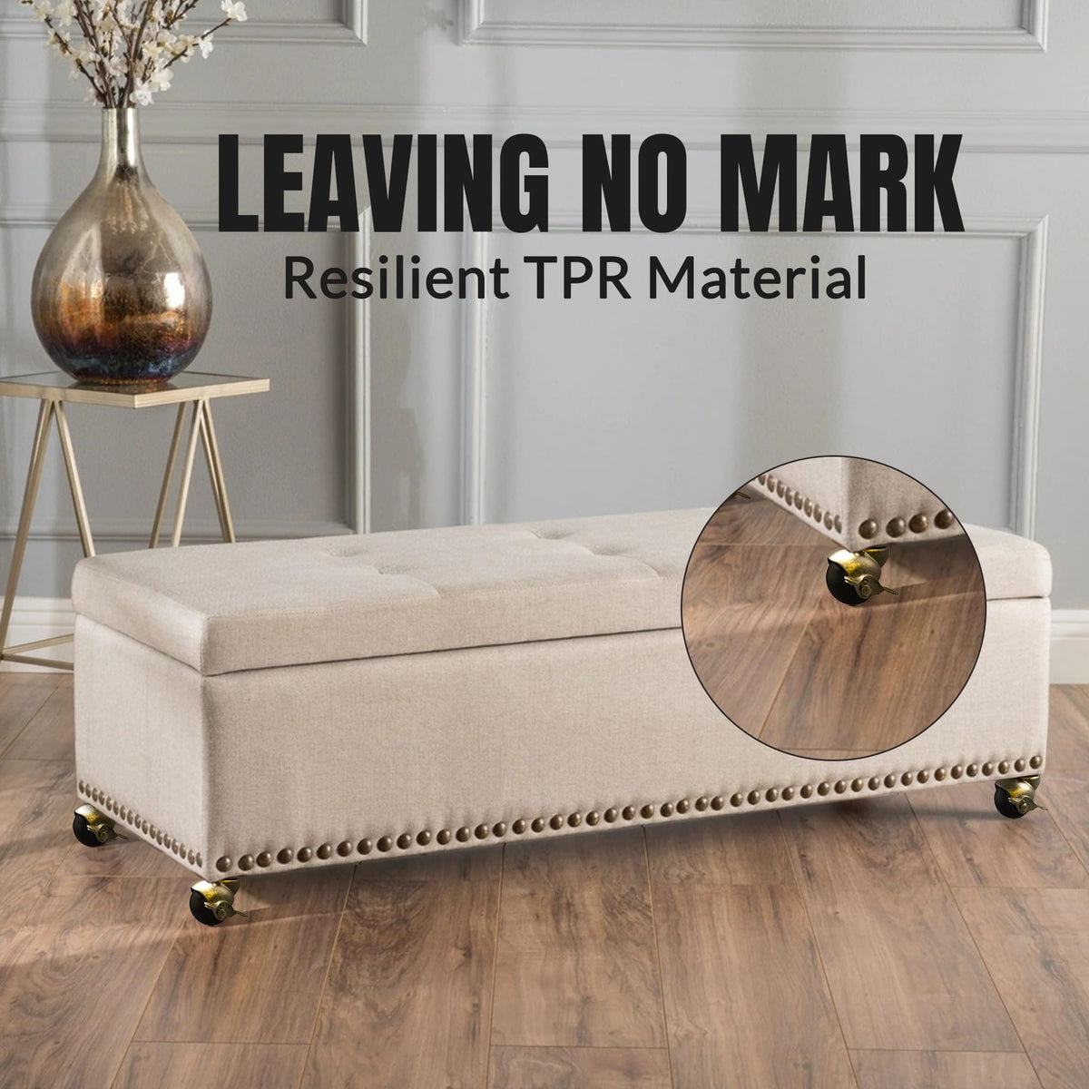 HOLKIE casters installed on sofa demonstrating smooth movement