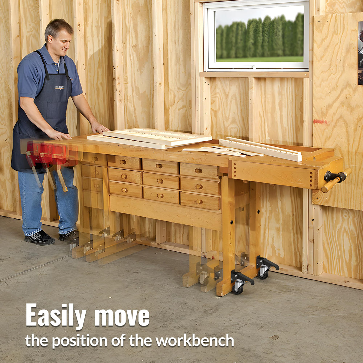 HOLKIE caster shown in a busy workshop environment for flexibility.
