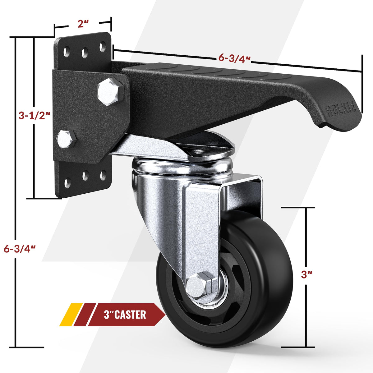 HOLKIE heavy-duty workbench caster lift-lower action enables easy height control.