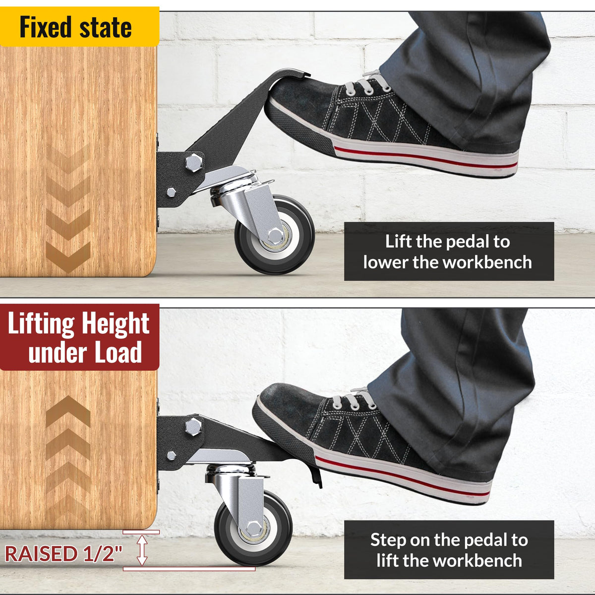 Per-caster load rating up to 900 lbs provides sturdy support.