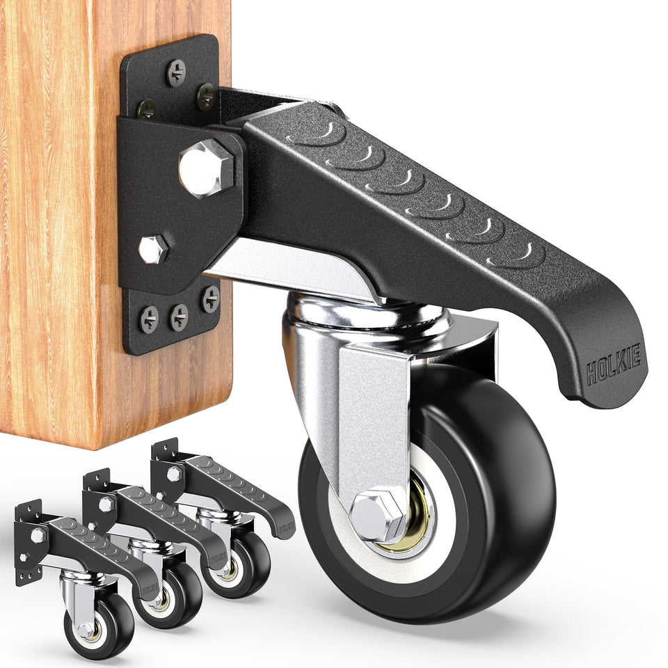 HOLKIE retractable caster with side-mount pedal for effortless bench lifting.