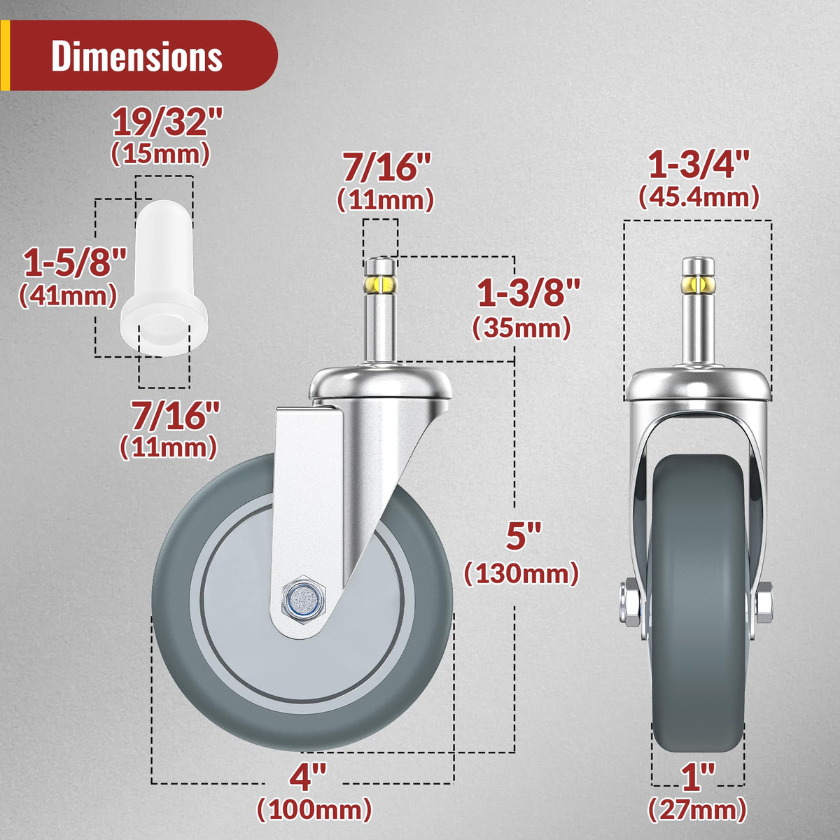 HOLKIE stem caster wheels 7/16-inch stem quick install demonstration