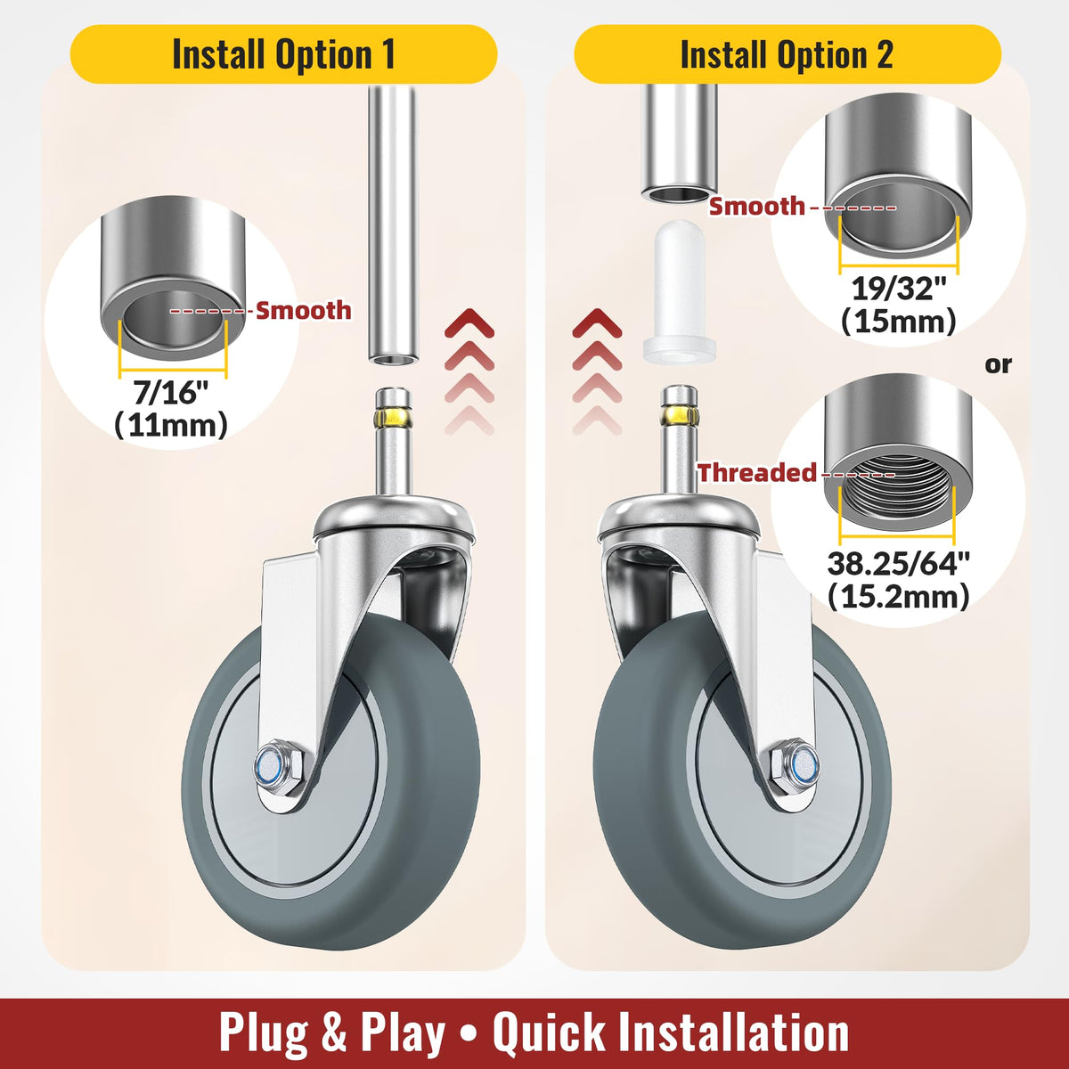 HOLKIE stem caster wheels with TPR rubber tread protects floors