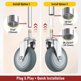 HOLKIE stem caster wheels with TPR rubber tread protects floors