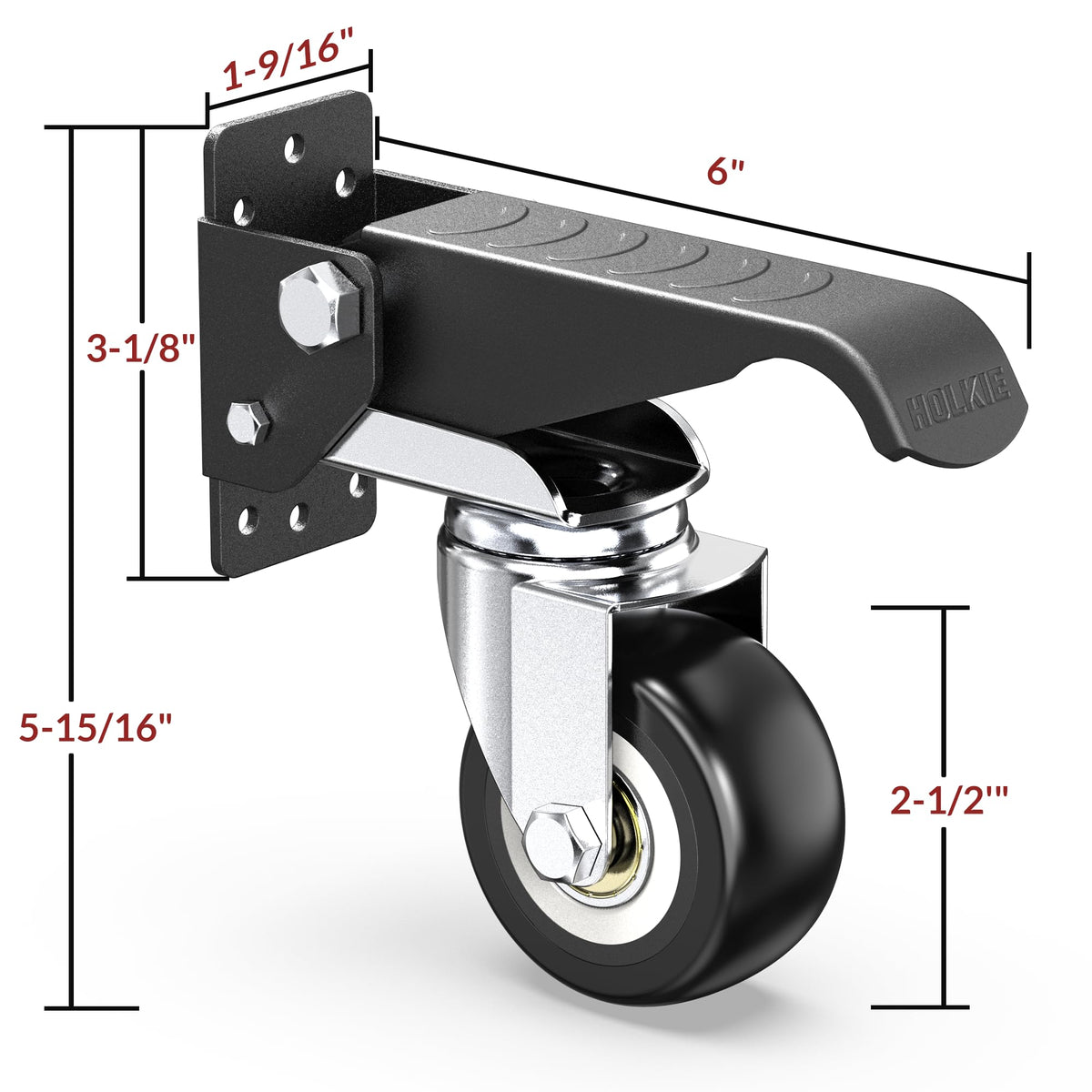 HOLKIE heavy-duty caster demonstrating 360° swivel for tight spaces.