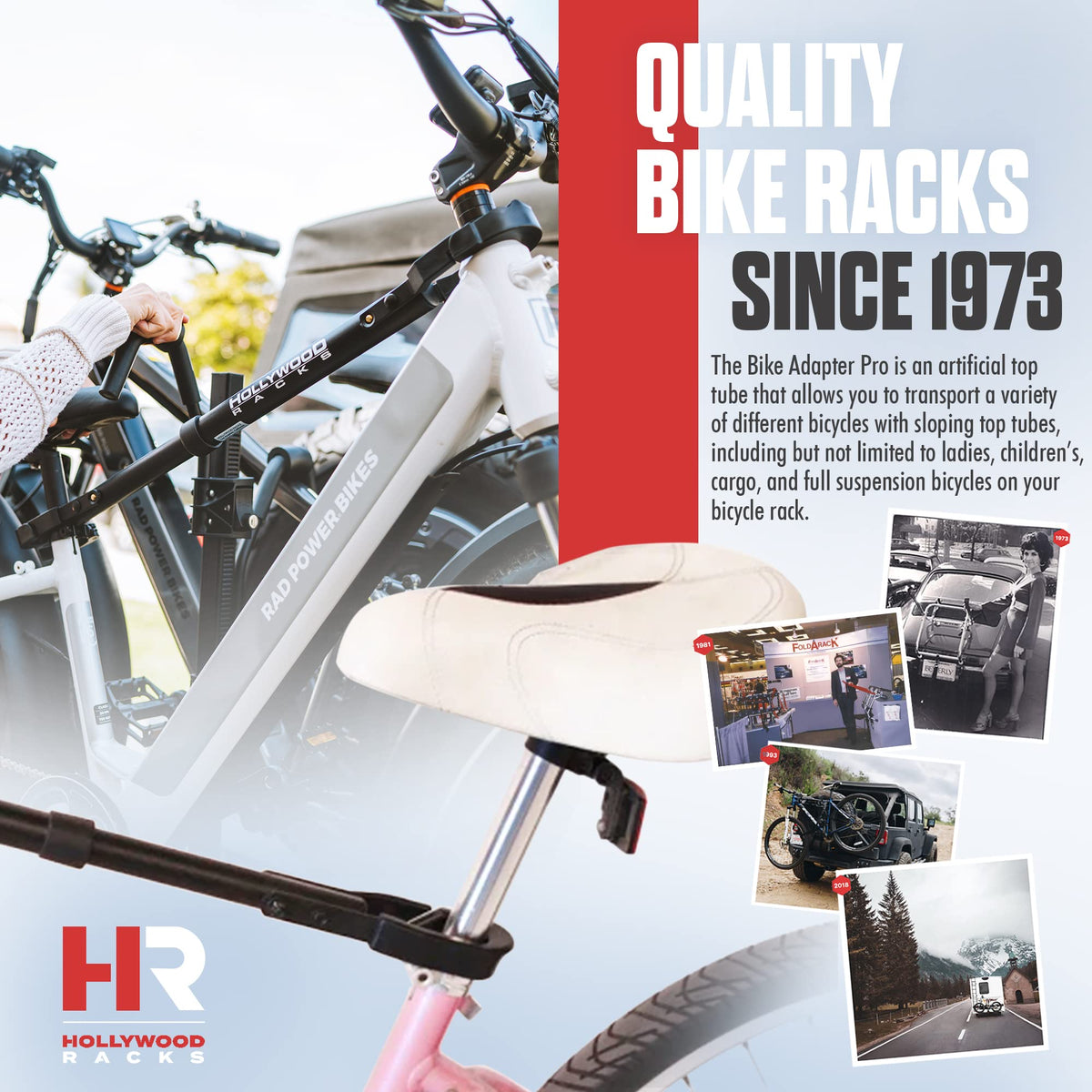 Hollywood Racks Pro Bike Adapter Bar black powder coat resists rust and scratches.