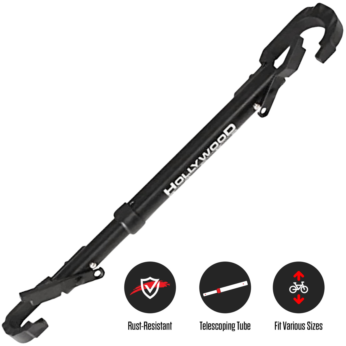 Hollywood Racks Pro Bike Adapter Bar collapsible design for quick storage and transport.