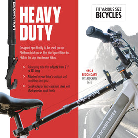 Hollywood Racks Pro Bike Adapter Bar interlocking gate adds extra security during transport.