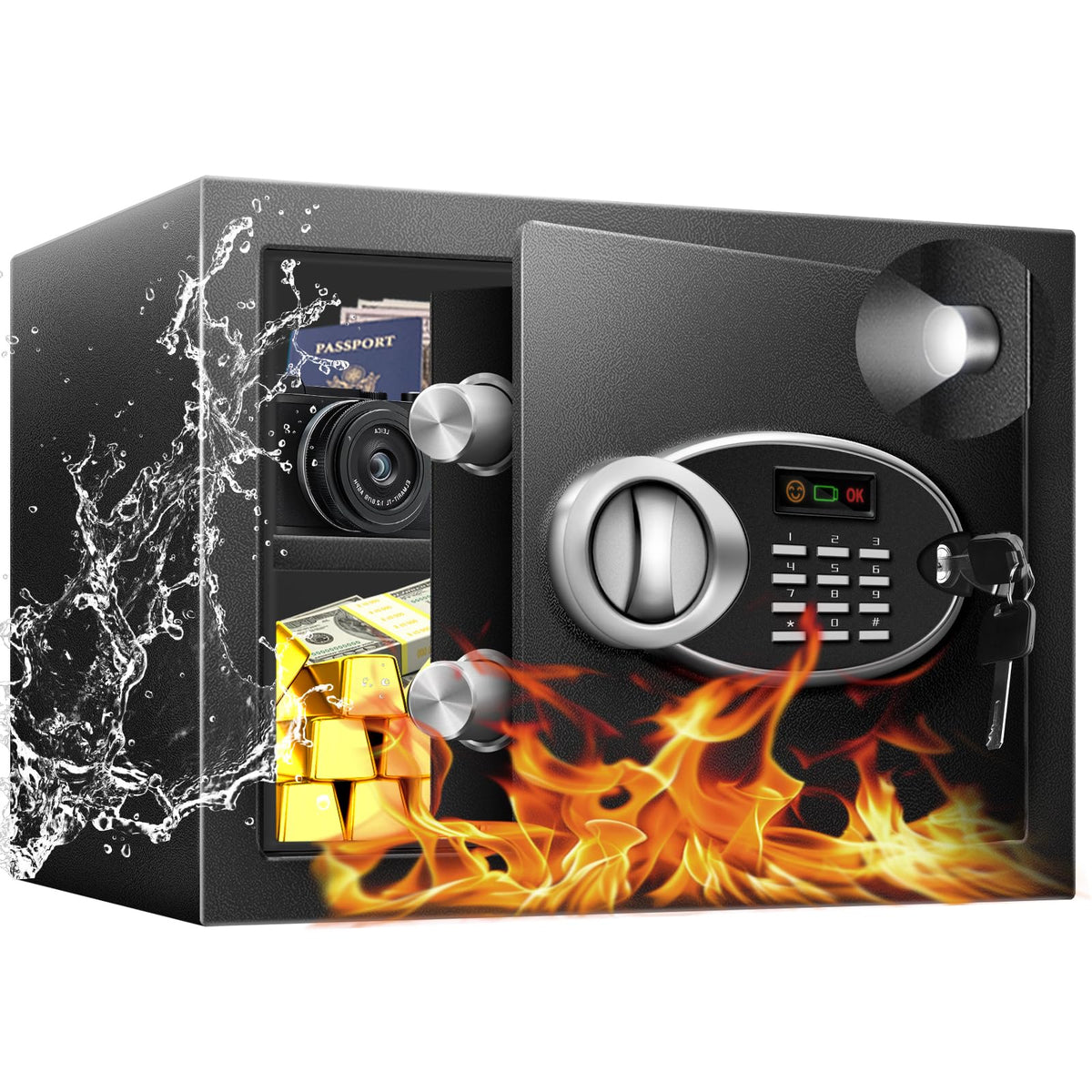 HOLOJOY 1.8 cu ft fireproof safe front view shows durable steel protection