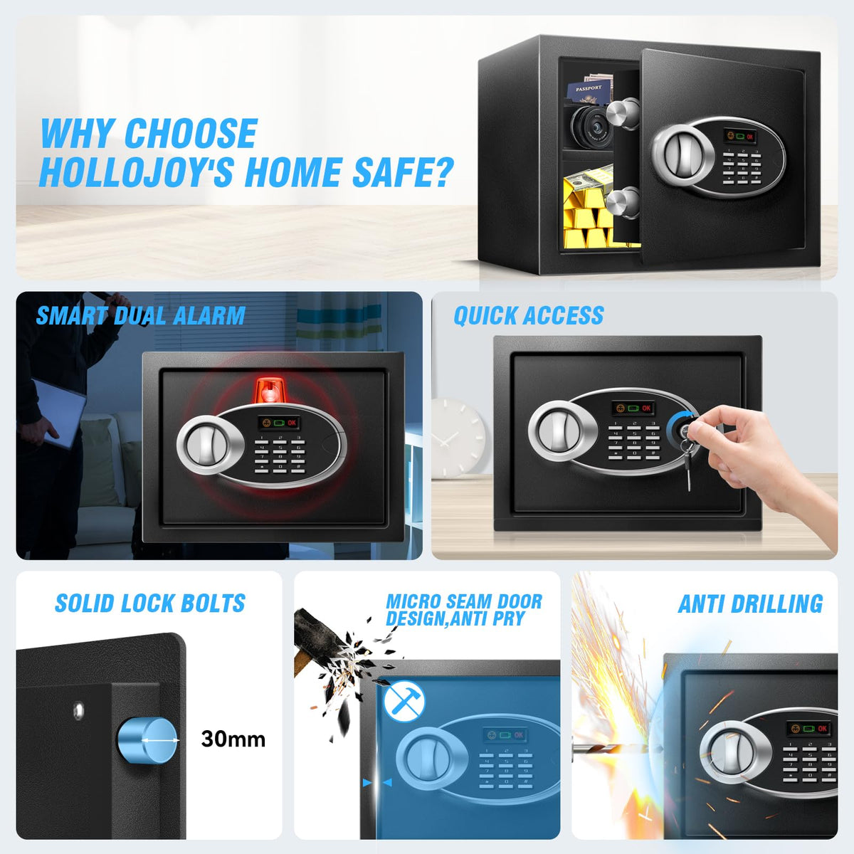 HOLOJOY safe with digital keypad panel enables quick access via dual passwords