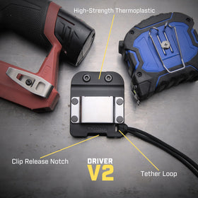 Holstery Drivermaster cordless drill hold keeps drill stable mid-task.