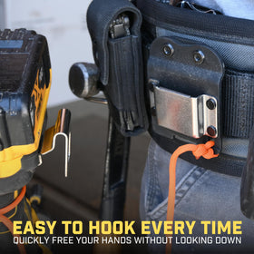 Holstery Drivermaster tape measure holder enables quick measurements on site.