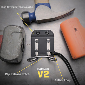 Holstery HammerMaster framing-hammer fit keeps tools secure during work.