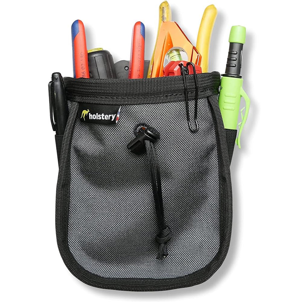Holstery Joey Pouch Pro clipped to belt for fast tool access.