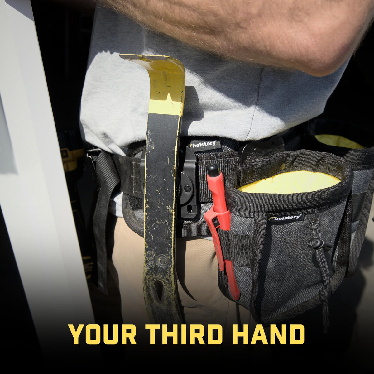 Holstery MagMaster strong magnet holds a hammer securely on the belt